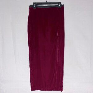 Vintage Dalia Collection Rich Burgundy Velour Pencil Maxi Skirt W Thigh Slit 6